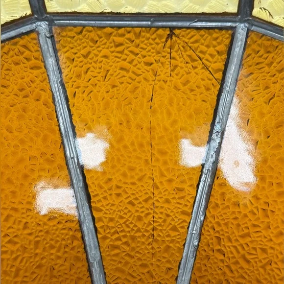 Vintage Tiffany Style Slag Glass Lamp Shade – Amber Honey Leaded Glass - Picture 9 of 9